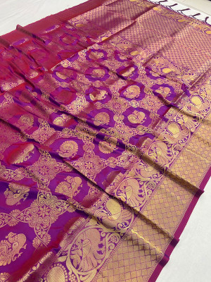 Purple color banarasi silk sareee with zari weaving work