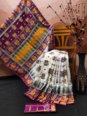 Purple color soft cotton saree with patola printed work