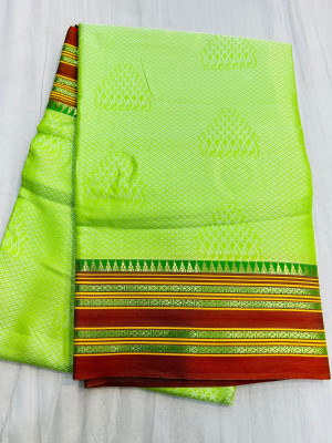 Parrot green color kanchipuram silk saree with golden zari weaving work