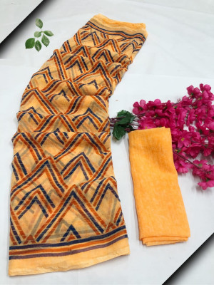 Peach color chiffon saree with printed work
