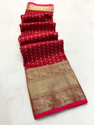 Red  color banarasi silk saree with zari weaving work
