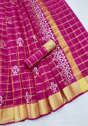 Rani pink color doriya saree with gota patti design