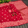 Red color soft handloom raw silk saree with woven design