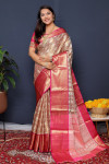 Brown color kanchipuram silk saree with zari woven work