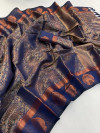 Royal blue color kanjivaram silk saree with zari weaving work