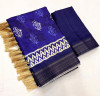 Navy blue color tussar silk saree with batik printed work