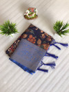 Navy blue color dola silk saree with digital printed work