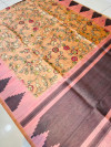 Peach color soft cotton saree with kalamkari printed work