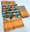 Multi color soft dola silk saree with kalamkari printed work