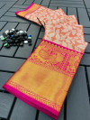 Orange color kanchipuram silk saree with zari weaving work