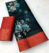 Blue color kanjivaram silk saree with digital printed work