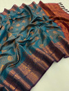 Firoji color kanjivaram silk saree with zari weaving work