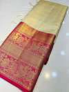 Cream color kanchipuram silk saree with zari weaving work