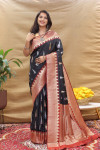 Black color soft banarasi saree with zari weaving work