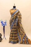 Mustard yellow color soft cotton silk saree with digital printed work