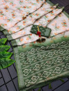 Mahendi green color linen cotton saree with digital printed work