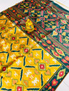 Mustard yellow color soft cotton saree with digital patola design