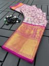 Light purple color kanchipuram silk saree with zari weaving work