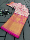Baby pink color kanchipuram silk saree with zari weaving work