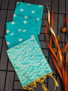 Sea green color soft handloom raw silk saree with woven design