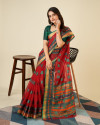 Red color doriya cotton saree with woven design