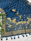 Firoji color tussar silk saree with zari weaving work