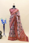 Baby pink color soft cotton silk saree with digital patola design