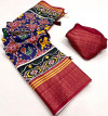 Navy blue color soft cotton silk saree with digital printed work