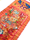 Orange color paithani silk saree with kalamkari printed work