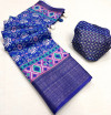 Royal blue color soft cotton silk saree with digital printed work