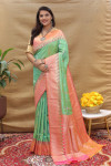 Pista green color soft banarasi saree with zari weaving work