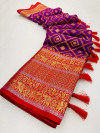 Purple color banarasi silk saree with zari weaving work