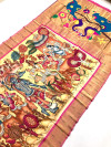 Yellow color paithani silk saree with kalamkari printed work
