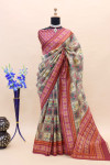 Light yellow color soft cotton silk saree with digital printed work