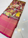 Magenta color kanchipuram silk saree with kalamkari weaving work