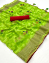 Parrot green color soft chiffon georgette saree with foil printed work