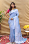 Blue color cotton silk saree with zari weaving work