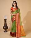 Mahendi green color kota doriya saree with zari weaving work