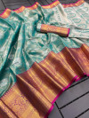 Firoji color tissue silk saree with zari weaving work