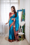 Firoji color tussar silk saree with digital printed work