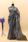 Gray color soft cotton saree with printed work