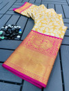 Yellow color kanchipuram silk saree with zari weaving work