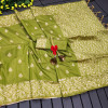 Parrot green color soft handloom raw silk saree with woven design