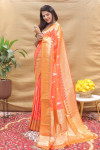 Dark peach color soft banarasi saree with zari weaving work