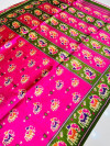 Rani pink color soft cotton saree with patola printed work