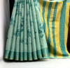 Sea green color kanjivaram silk saree with digital printed work