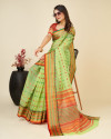 Pista green color kota doriya saree with zari weaving work