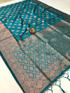Rama green color soft banarasi saree with zari weaving work