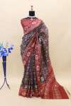 Navy blue color soft cotton patola saree with printed work