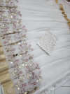 White color linen cotton saree with embroidered work